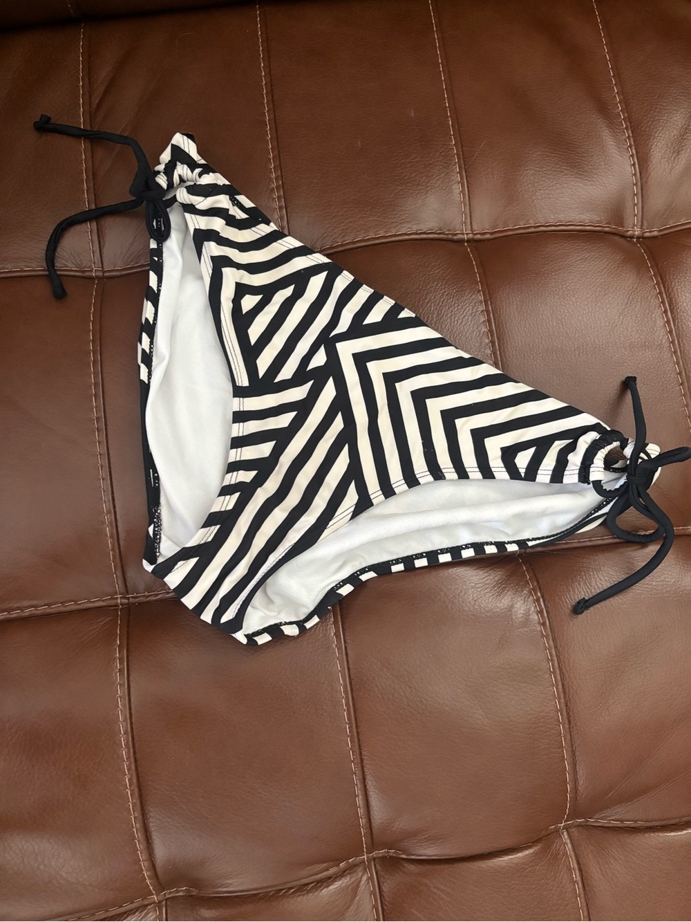 Black & White Striped Bikini Bottom with Side Ties
